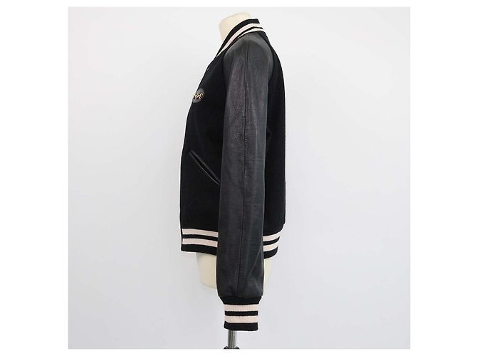 Giacca Bomber Gucci in misto tessuto nero e pelle con Horsebit - vista 2