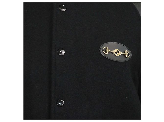 Giacca Bomber Gucci in misto tessuto nero e pelle con Horsebit - vista 4
