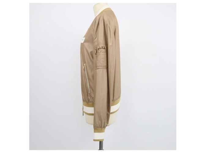 Jaqueta Bomber Dolce & Gabbana em Nylon Marrom e Branco com Placa de Logo - vista 2