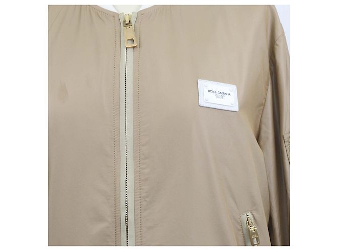 Jaqueta Bomber Dolce & Gabbana em Nylon Marrom e Branco com Placa de Logo - vista 5