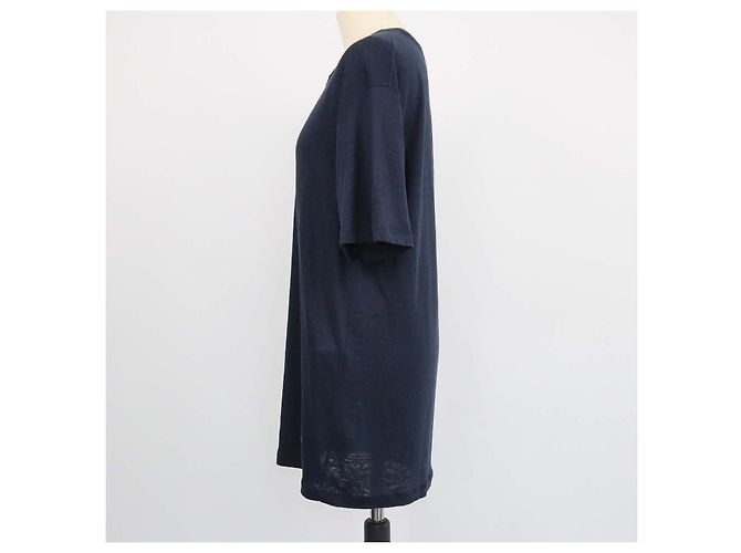Gucci Crewneck T-Shirt aus Leinen in Navyblau mit Interlocking G Patch - Ansicht 2