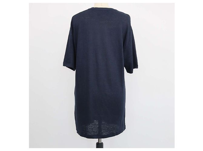 Gucci Crewneck T-Shirt aus Leinen in Navyblau mit Interlocking G Patch - Ansicht 3