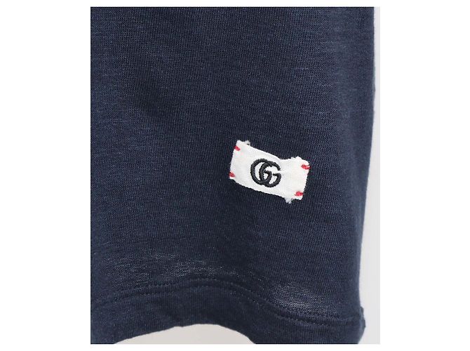 Gucci Crewneck T-Shirt aus Leinen in Navyblau mit Interlocking G Patch - Ansicht 4