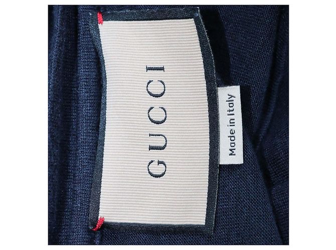 Gucci Crewneck T-Shirt aus Leinen in Navyblau mit Interlocking G Patch - Ansicht 5