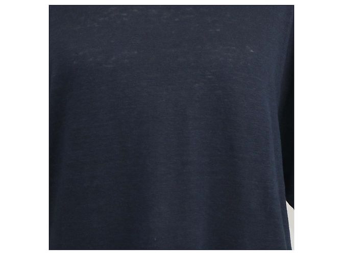 Gucci Crewneck T-Shirt aus Leinen in Navyblau mit Interlocking G Patch - Ansicht 6