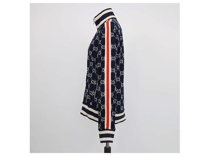 Giacca track Gucci in jacquard GG in cotone blu navy - vista 2