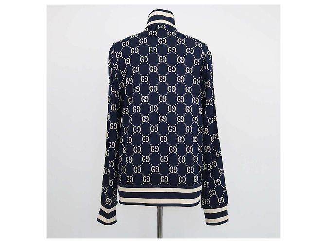 Giacca track Gucci in jacquard GG in cotone blu navy - vista 3