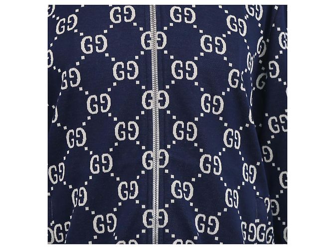 Giacca track Gucci in jacquard GG in cotone blu navy - vista 4