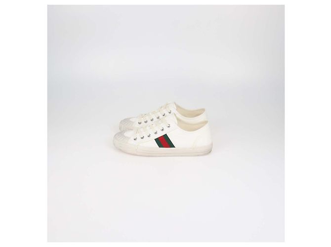 Sneakers basse Gucci Julio in tela bianca con banda Web - vista 4