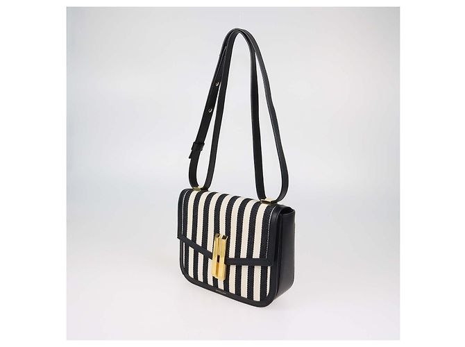 Autre Marque Demellier The Vancouver Shoulder Bag in tela a righe bianco e nero e pelle - vista 2