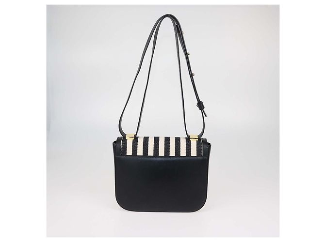 Autre Marque Demellier The Vancouver Shoulder Bag in tela a righe bianco e nero e pelle - vista 3