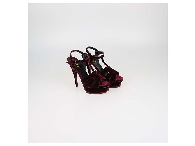 Autre Marque Sandali platform Tribute in velluto bordeaux Saint Laurent - vista 2