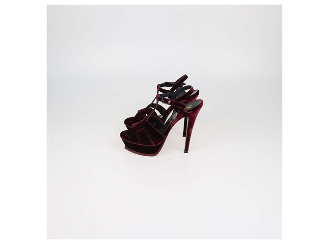 Autre Marque Sandali platform Tribute in velluto bordeaux Saint Laurent - vista 4