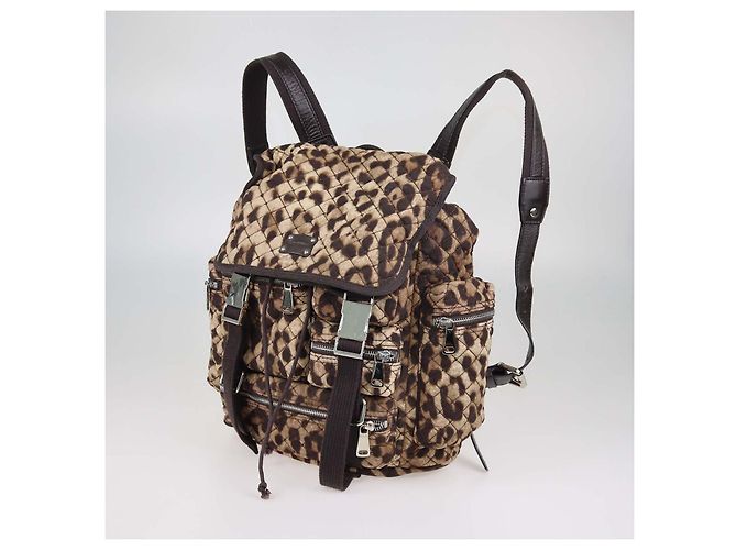 Mochila cargo Dolce & Gabbana de tela acolchada marrón con estampado de leopardo - vista 2