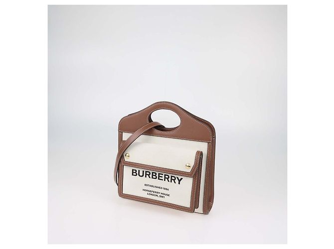 Borsa Mini Pocket Burberry Marrone, Beige in Tela e Pelle - vista 2