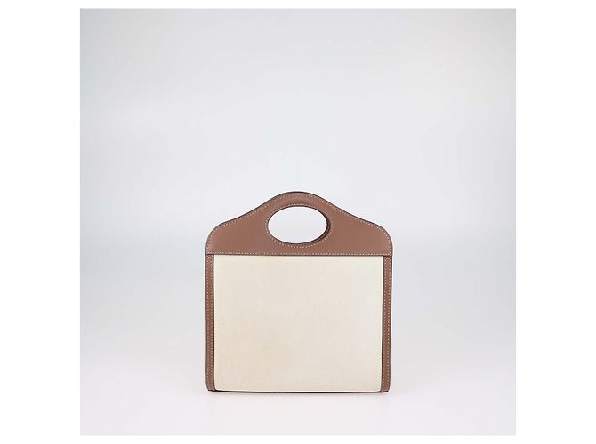 Borsa Mini Pocket Burberry Marrone, Beige in Tela e Pelle - vista 3