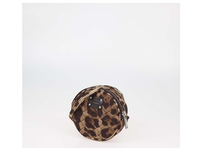 Borsa a tracolla rotonda Dolce & Gabbana in tessuto trapuntato marrone con stampa leopardata - vista 2