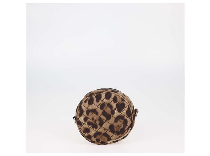 Borsa a tracolla rotonda Dolce & Gabbana in tessuto trapuntato marrone con stampa leopardata - vista 3