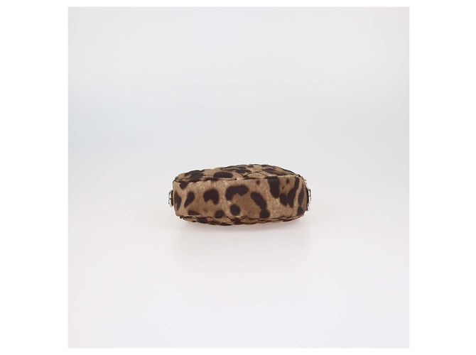 Borsa a tracolla rotonda Dolce & Gabbana in tessuto trapuntato marrone con stampa leopardata - vista 4