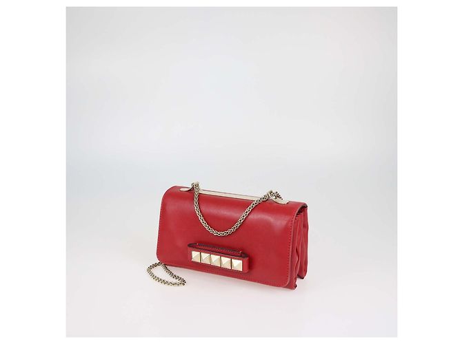 Valentino Rockstud Va Va Voom Chain Clutch aus rotem Leder - Ansicht 2