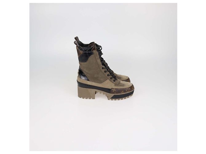 Louis Vuitton Multicolor Suede Monogram Canvas and Croc Embossed Leather Laureate Desert Boots - view 3