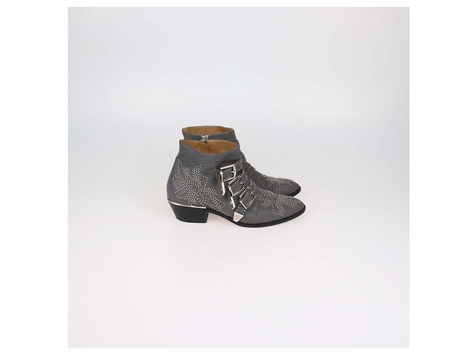 Chloé Chloe Grey Leather Studded Suzanna Ankle Boots - view 3