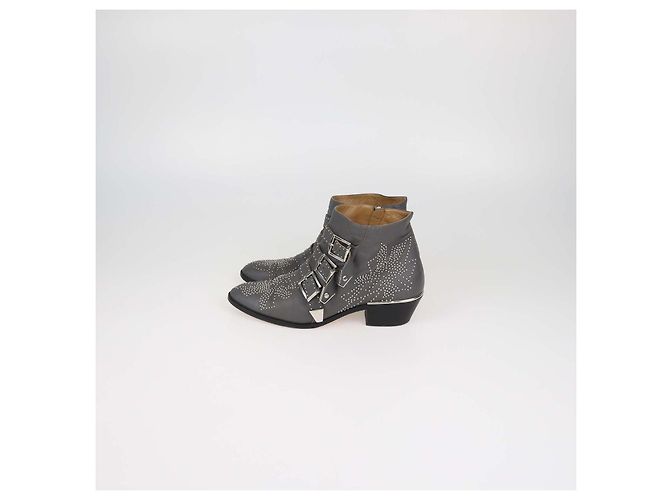 Chloé Chloe Grey Leather Studded Suzanna Ankle Boots - view 4
