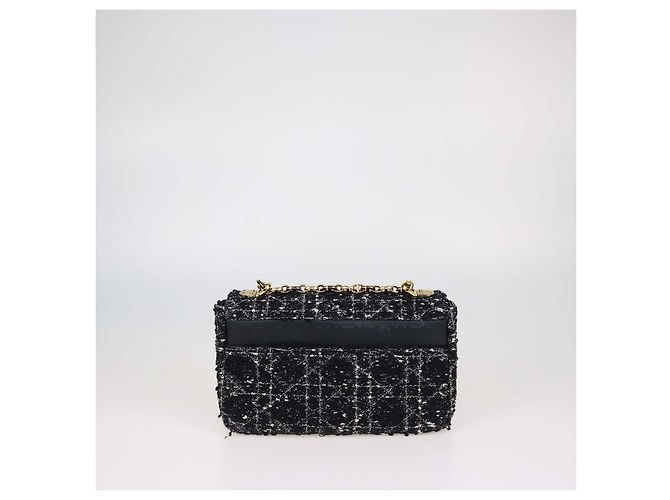 Borsa a spalla media Caro in tweed Macrocannage nero e bianco Christian Dior - vista 3