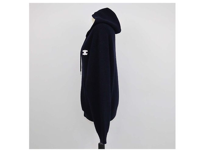 Céline Cardigã com capuz Triomphe em lã canelada azul marinho Celine - vista 2