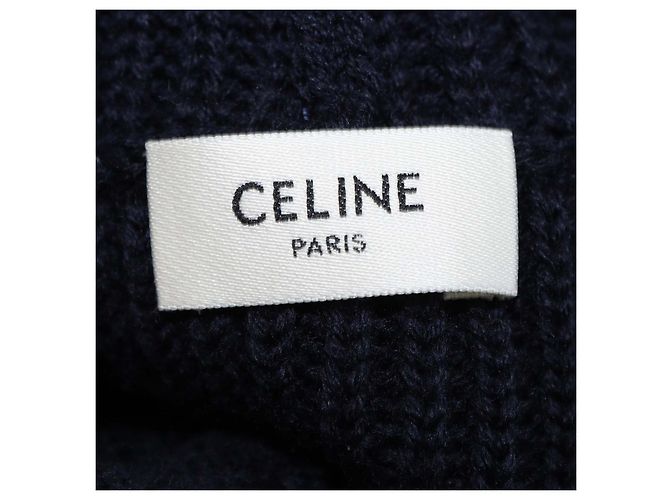 Céline Cardigã com capuz Triomphe em lã canelada azul marinho Celine - vista 5