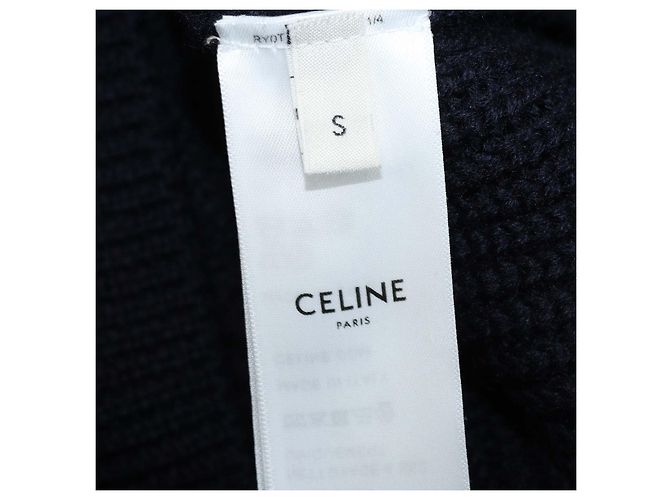 Céline Cardigã com capuz Triomphe em lã canelada azul marinho Celine - vista 6