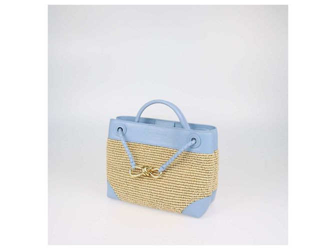 Bottega Veneta Light Blue, Natural Raffia and Leather Small Andiamo Tote - vista 2