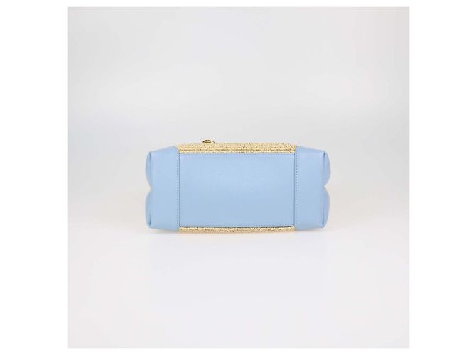 Bottega Veneta Light Blue, Natural Raffia and Leather Small Andiamo Tote - vista 4