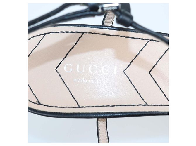 Sandali T-Strap Double G in pelle nera Gucci - vista 6