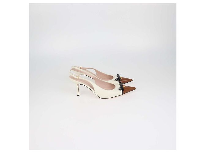 Décolleté Slingback Bepointy in pelle Avorio e Marrone Valentino - vista 3