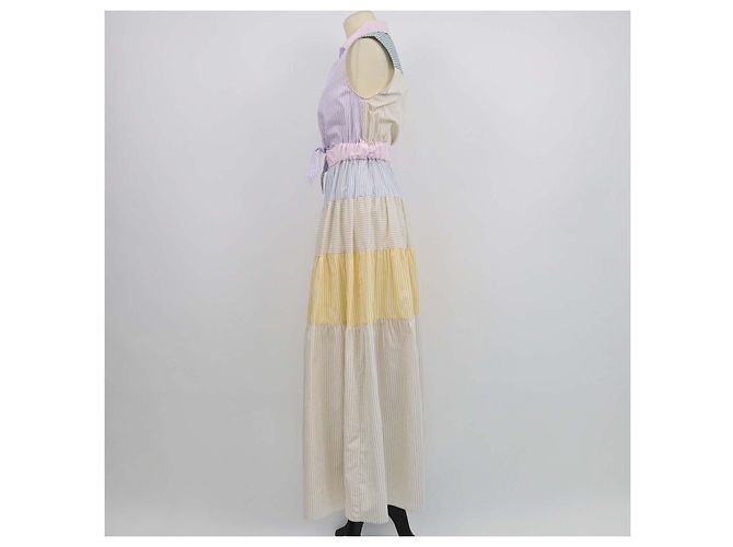 Abito camicia maxi a balze in popeline di cotone a righe multicolore Sandro - vista 2