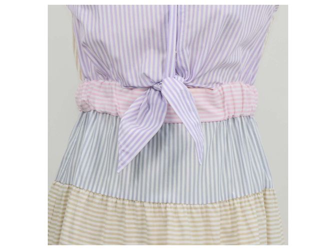 Abito camicia maxi a balze in popeline di cotone a righe multicolore Sandro - vista 4