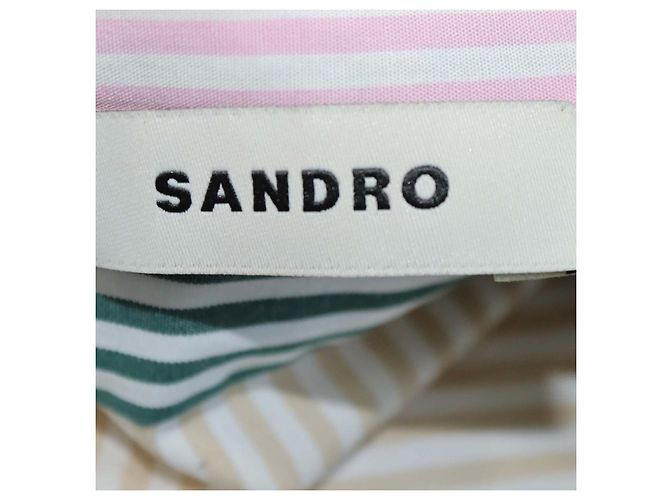 Abito camicia maxi a balze in popeline di cotone a righe multicolore Sandro - vista 5