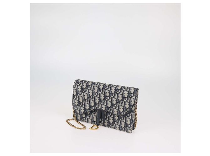 Pouch a catena Saddle in tela Oblique blu navy Christian Dior - vista 2