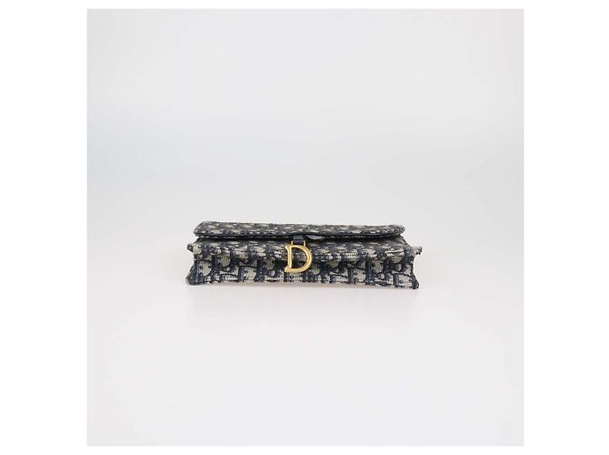 Pouch a catena Saddle in tela Oblique blu navy Christian Dior - vista 4