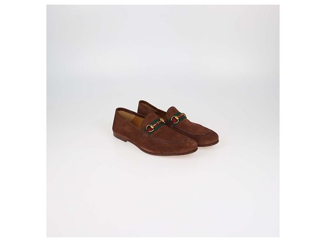 Mocassini Gucci Brown Suede Web Horsebit - vista 2