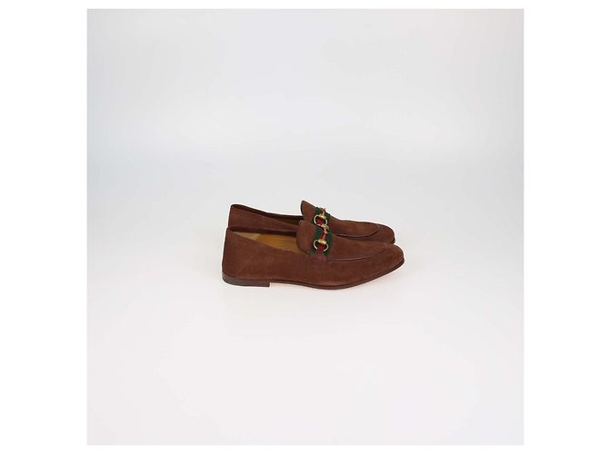 Mocassini Gucci Brown Suede Web Horsebit - vista 3