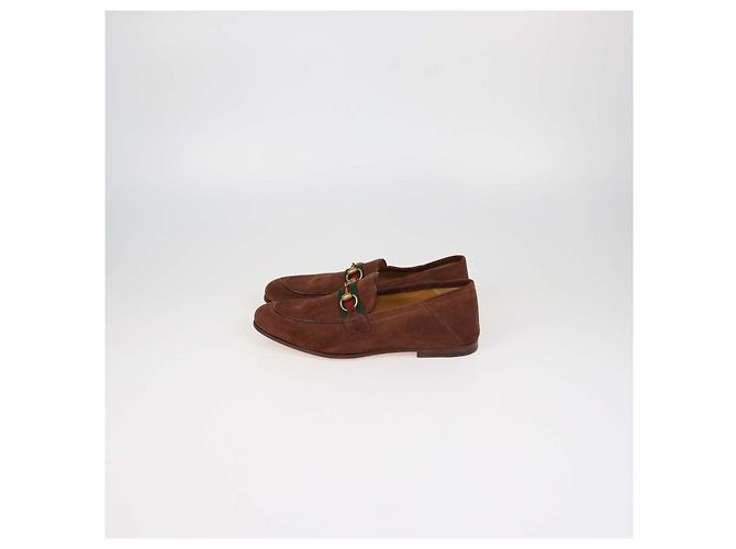 Mocassini Gucci Brown Suede Web Horsebit - vista 4