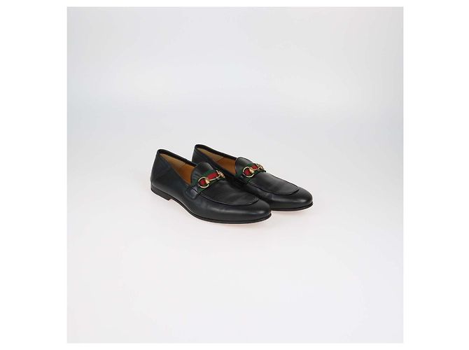 Mocassini Gucci in pelle nera con morsetto Horsebit e fascia Web - vista 2