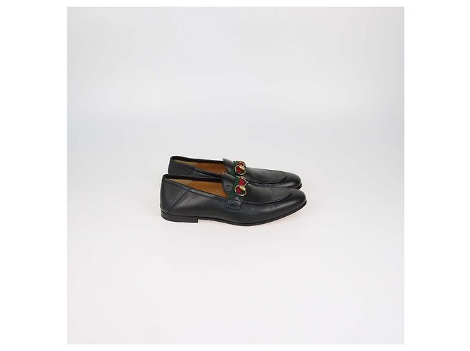 Mocassini Gucci in pelle nera con morsetto Horsebit e fascia Web - vista 3
