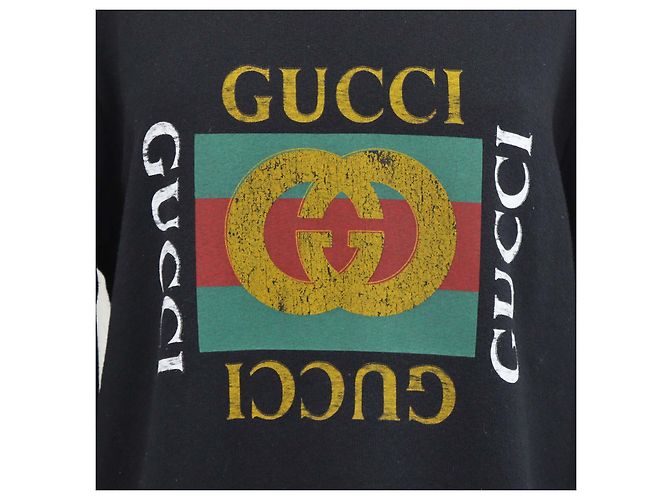 Gucci Sweatshirt aus schwarzer Baumwolle mit Logo-Print und Distressed-Effekt - Ansicht 4