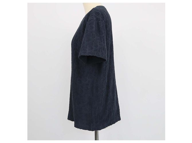 T-shirt Christian Dior blu navy in cotone terry jacquard Oblique relaxed fit - vista 2