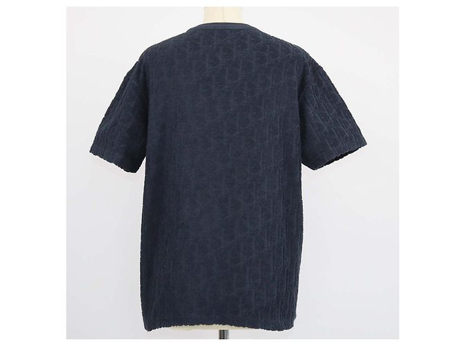 T-shirt Christian Dior blu navy in cotone terry jacquard Oblique relaxed fit - vista 3