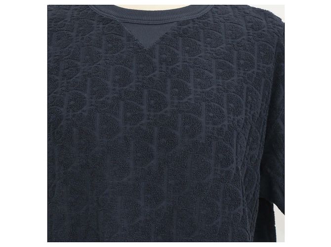 T-shirt Christian Dior blu navy in cotone terry jacquard Oblique relaxed fit - vista 4