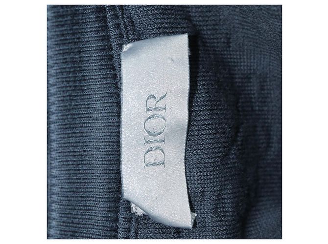 T-shirt Christian Dior blu navy in cotone terry jacquard Oblique relaxed fit - vista 5